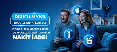 DIZIFILMYKB kodu ile ilk kez Yapı Kredili olun, 3 ay boyunca abonelik ücretiniz kadar nakit iade kazanın!