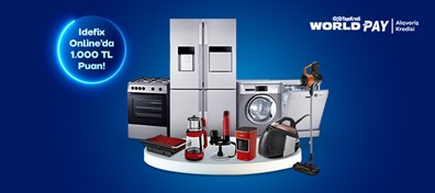 World Pay Alışveriş Kredisi ile 50.000 TL ve üzeri alışveriş kredisi Kullanımına 1.000 TL Worldpuan kazanma fırsatı İdefix’de!