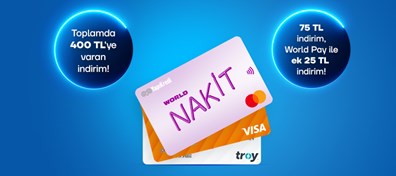 World Nakit Dijital, World Nakit, Play Nakit ön ödemeli kartlar ile yapacağınız harcamalarınıza toplamda 400 TL’ye varan indirim fırsatı!